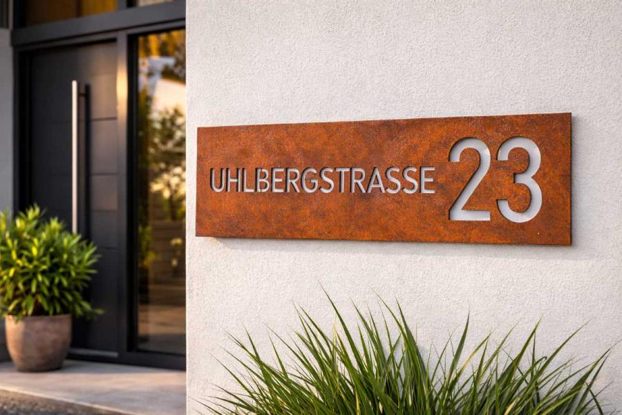 Hausnummernschild 600x150x4 mm mit Straßennamen