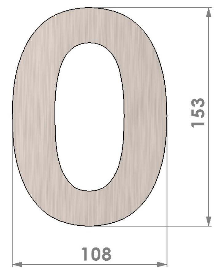 Preview: Hausnummer 0 Edelstahl 150 mm bemaßt