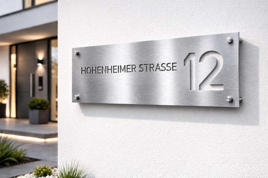 Hausnummernschild mit Strasse