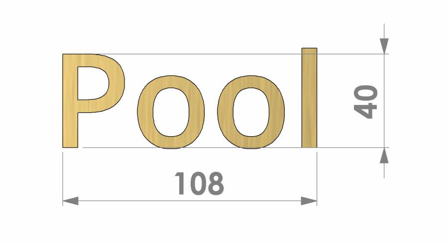 Preview: Messingschriftzug Pool mit Bemaßung