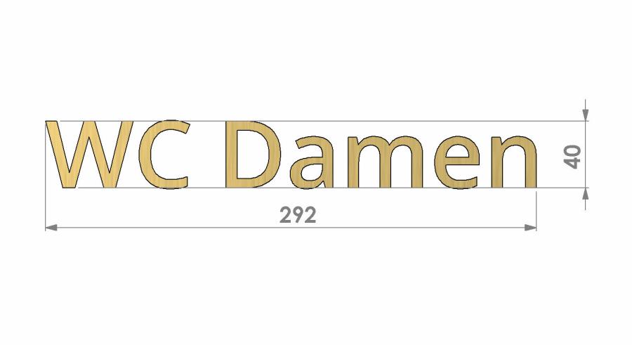 Preview: 3D Goldbuchstaben WC Frauen bemasst