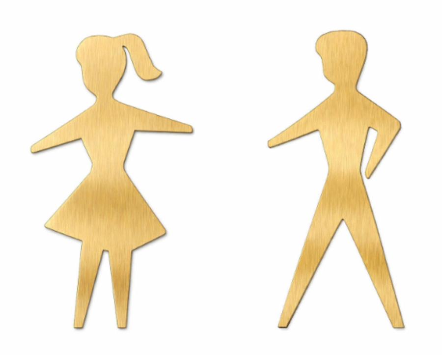 WC Piktogramm Set Dame & Herr Messing 150 mm, geschliffen, lackiert