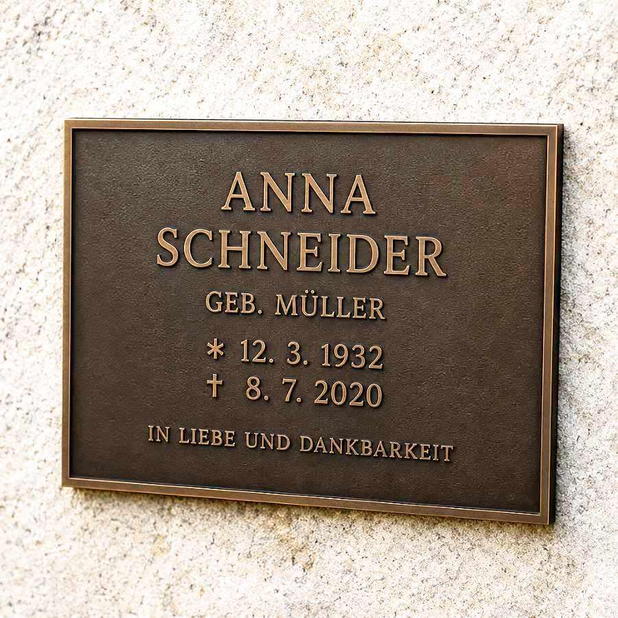 Grabschild aus massivem Bronzeguss | individuelle Grabtafel aus echter Bronze