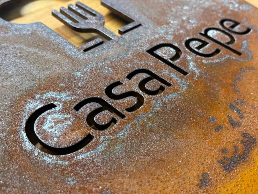 Preview: Firmenlogo Cortenstahlschild dekupiert individuell