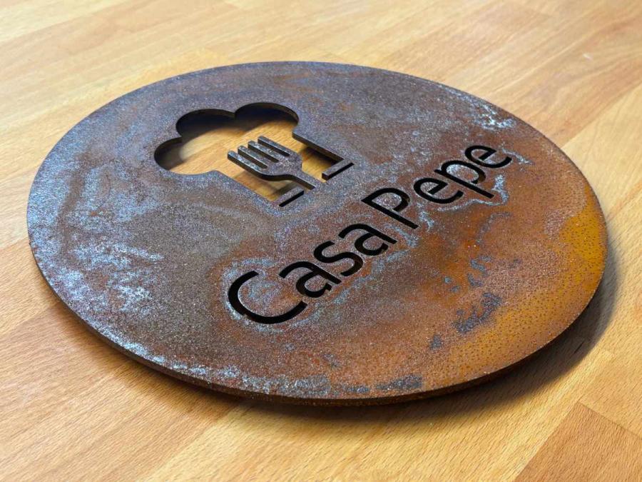 Preview: Cortenstahlfirmenschild  mit Logo 300 mm oxidiert