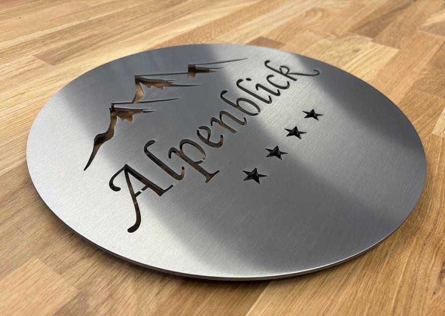 Preview: Firmenschild Edelstahl dekupiert