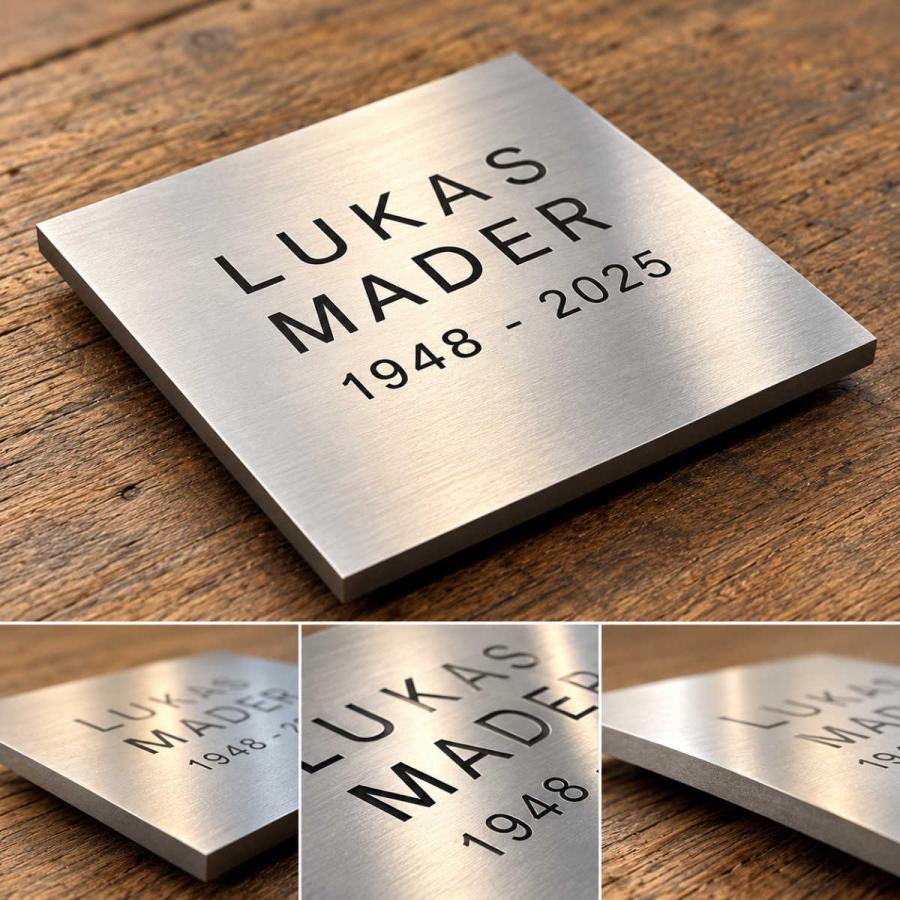 Personalisierte Gedenktafel aus massivem Edelstahl