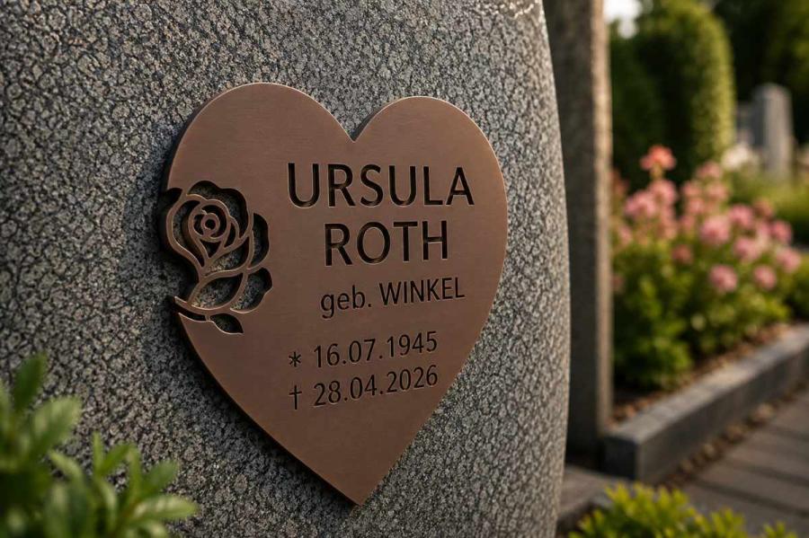 Bronzeschild Herz mit Rose