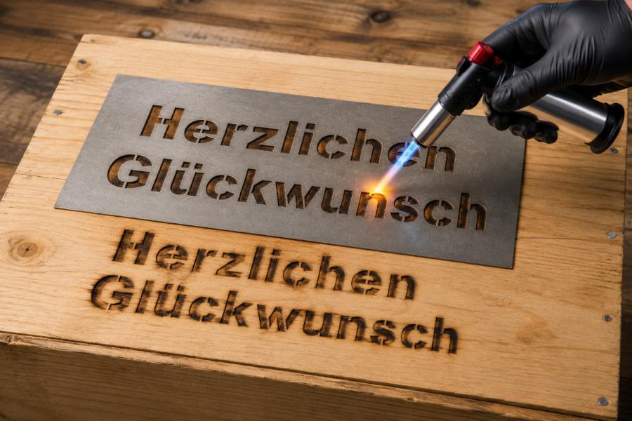 Brennschablone Edelstahl mit Wunschtext
