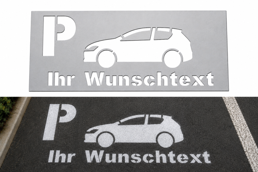Sprühschablone aus Edelstahl Stellplatzmarkierung mit Ihrem Wunschtext