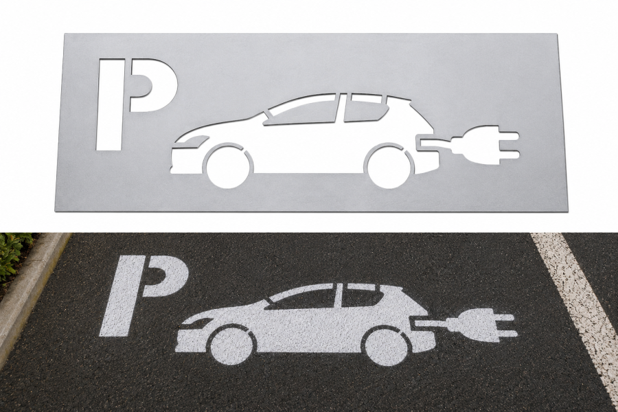 Lackierschablone aus Edelstahl Parkplatz E-Auto