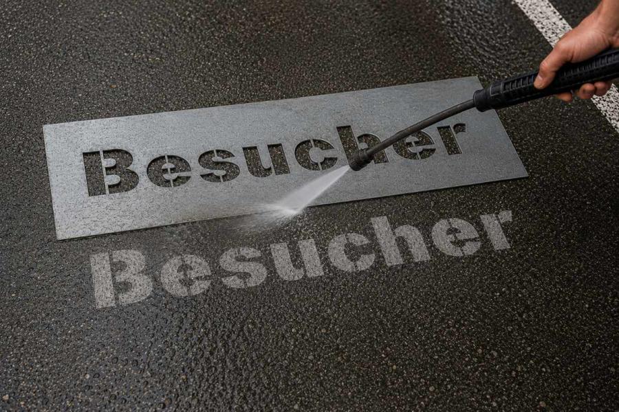 Preview: Reverse Graffiti Schablone aus Edelstahl mit Wunschtext