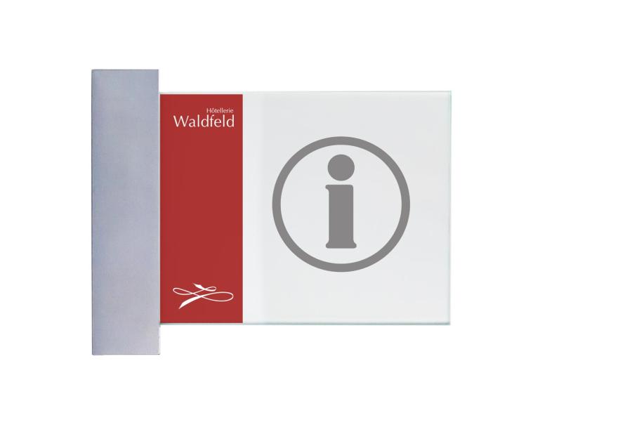 VISIGN Fahnenschild 149 x 106 mm aus Glas mit Aluminiumhalter mit austauschbarer Beschriftung