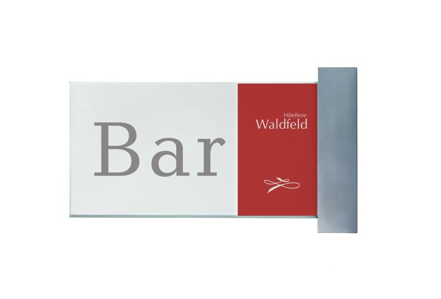 VISIGN Fahnenschild 211 x 106 mm aus Glas mit Aluminiumhalter mit austauschbarer Beschriftung