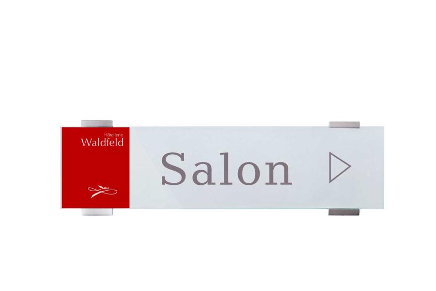 VIGO Wandschild 421 x 106 mm indoor aus Glas mit Aluminiumhalter mit austauschbarer Beschriftung