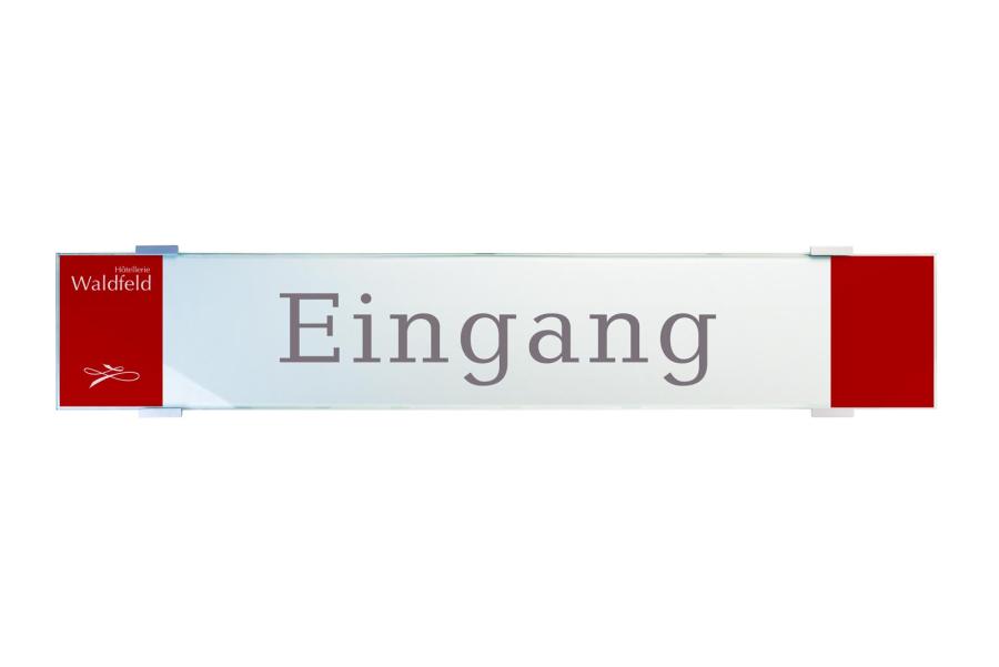 VIGO Wandschild 841 x 149 mm outdoor aus Glas mit Aluminiumhalter mit austauschbarer Beschriftung