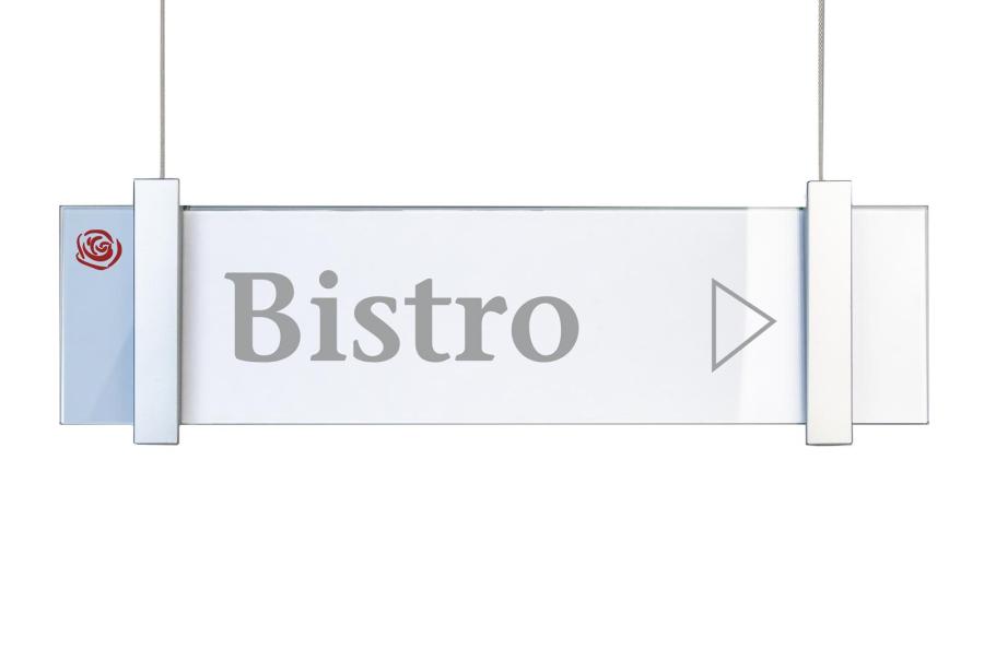 VISIGN Deckenhänger 421 x 106 mm indoor aus Glas mit Aluminiumhalter mit austauschbarer Beschriftung