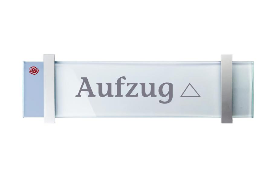 VISIGN Wandschild 421 x 106 mm outdoor aus Glas mit Aluminiumhalter mit austauschbarer Beschriftung
