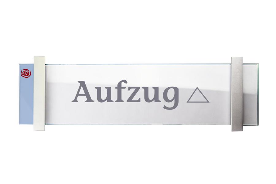 VISIGN Wandschild 421 x 106 mm indoor aus Glas mit Aluminiumhalter mit austauschbarer Beschriftung