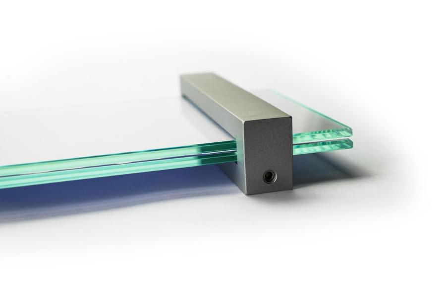 VISIGN Wandschild 421 x 106 mm indoor aus Glas und Aluminiumhalterung