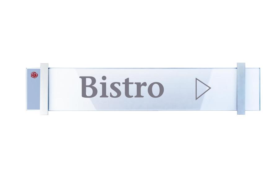 VISIGN Wandschild 595 x 106 mm indoor aus Glas mit Aluminiumhalter mit austauschbarer Beschriftung
