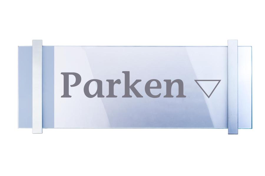 VISIGN Wandschild 595 x 211 mm aus Glas mit Aluminiumhalter mit austauschbarer Beschriftung