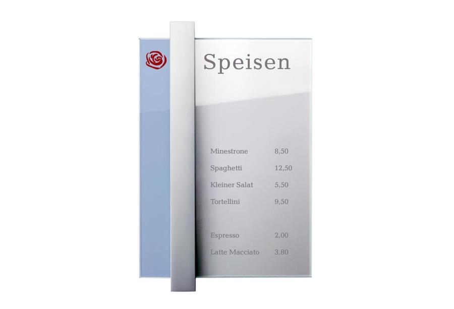 VISIGN Wandschild 211 x 298 mm aus Glas mit Aluminiumhalter mit austauschbarer Beschriftung