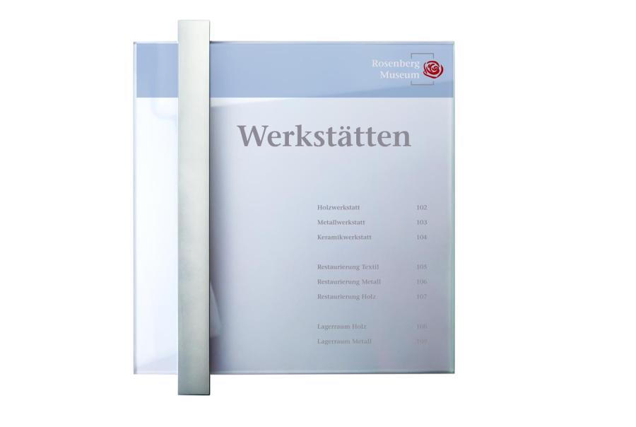 VISIGN Wandschild 285 x 298 mm aus Glas mit Aluminiumhalter mit austauschbarer Beschriftung