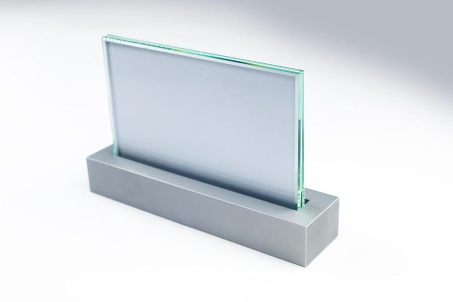 VISIGN Tischaufsteller 106 x 80 mm aus Glas und Aluminium Halterung