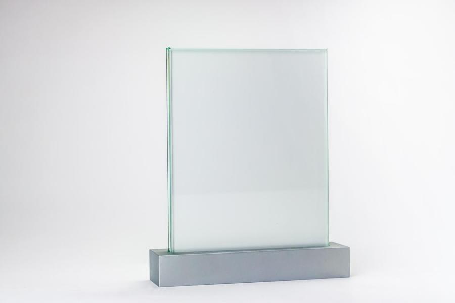 VISIGN Tischaufsteller 106 x 149 mm aus Glas und Aluminium Halterung