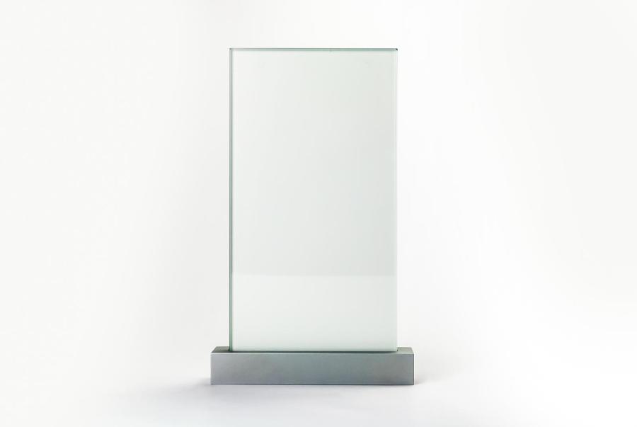 Preview: VISIGN Tischaufsteller 106 x 211 mm aus Glas und Aluminium