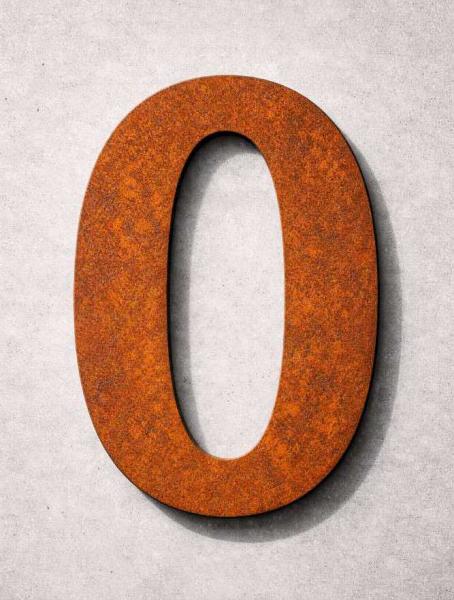 Hochwertige Hausnummer aus Cortenstahl | Ziffer "0" | Schneidwerk Hohl