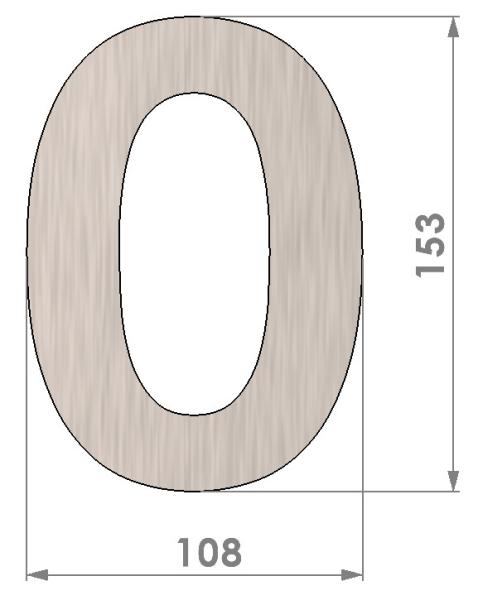 Hausnummer 0 Edelstahl 150 mm bemaßt