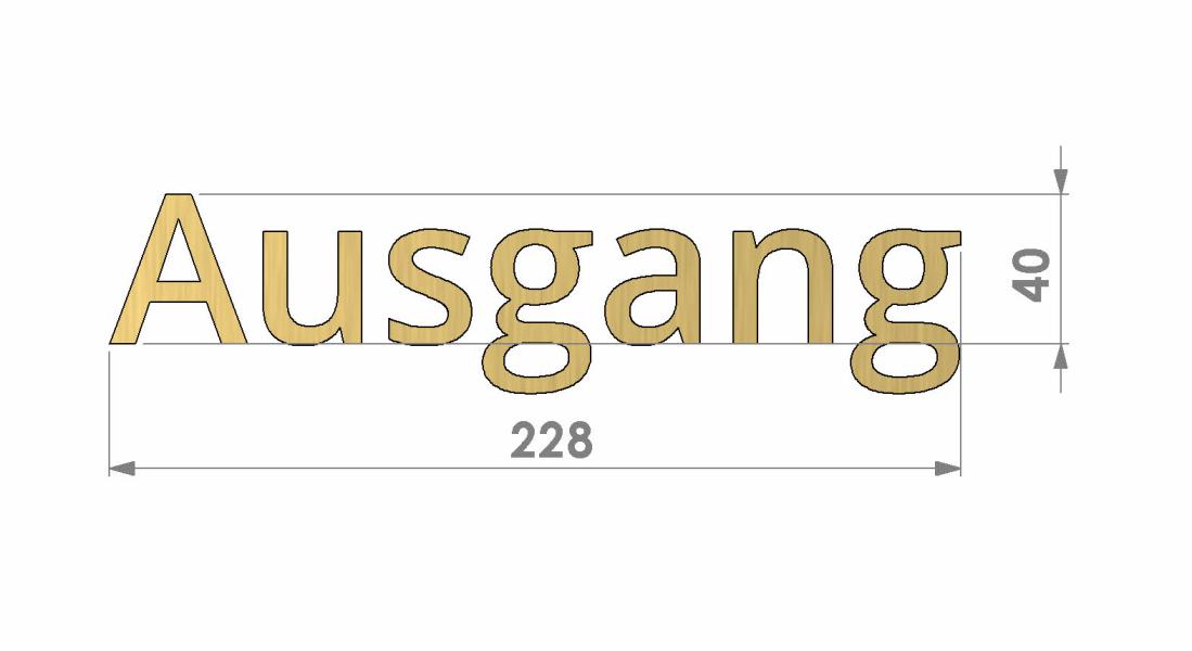 3D Buchstaben goldfarben Ausgang Exit bemaßt