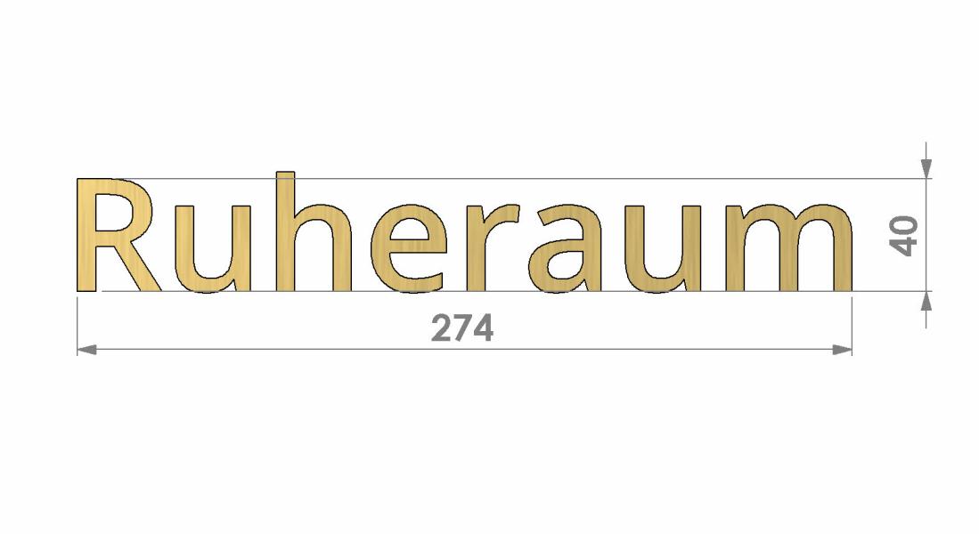 Messingbuchstaben, geschliffen, "Ruheraum" Maße