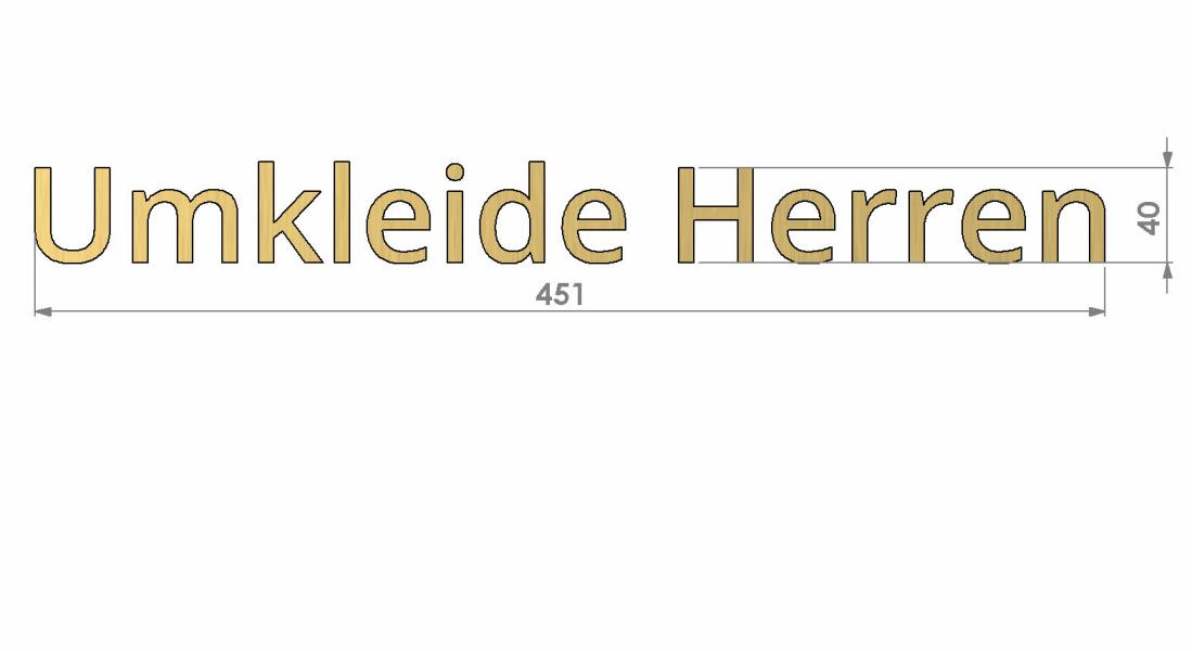 3D Messingbeschriftung Umkleide Herren bemasst