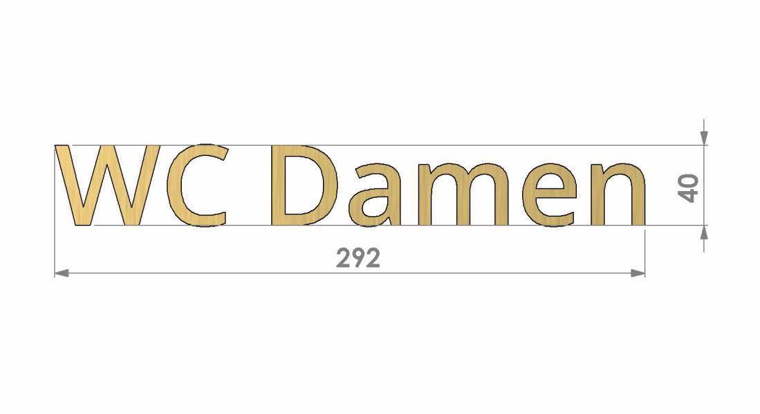 3D Goldbuchstaben WC Frauen bemasst