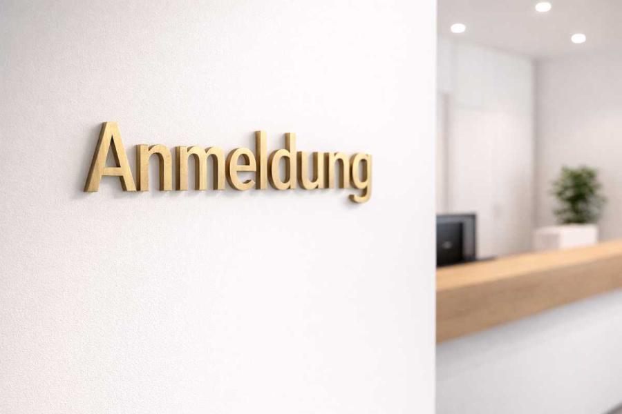 Messingschriftzug Anmeldung Empfang Praxis