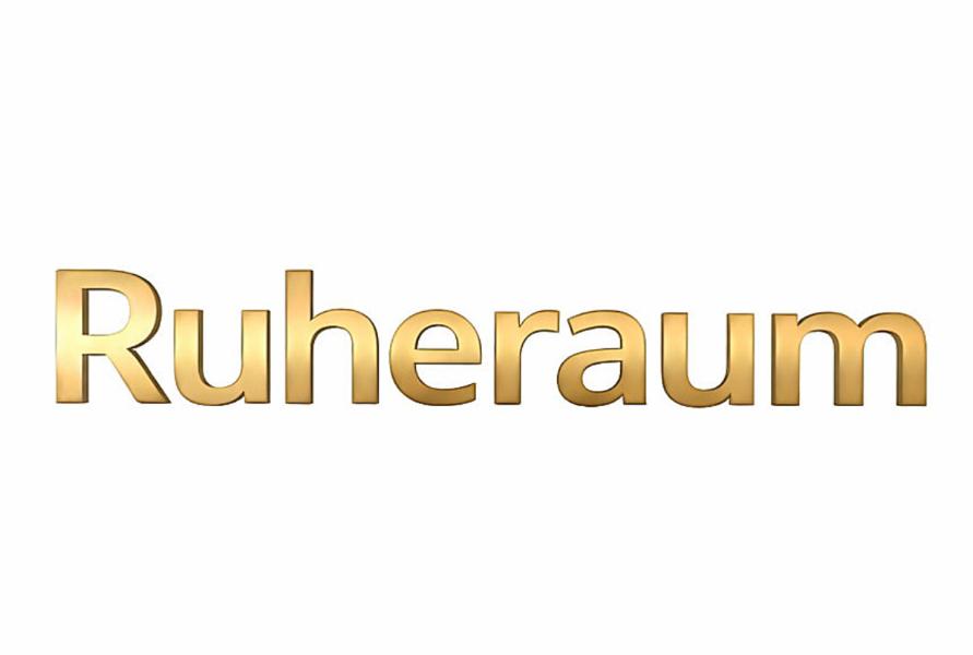 Messingschriftzug | 40 mm | 3 mm | "Ruheraum" | selbstklebend für Hotels und Spa-Bereiche