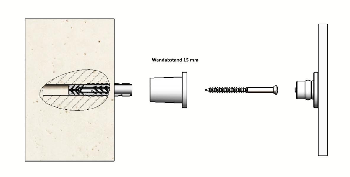 Montage mit Distanzahlter 15 mm Wandabstand