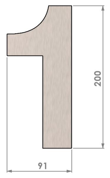 Edelstahl Hausnummer Zahl "1" - Höhe 200 mm, Stärke 3 mm