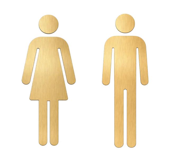 WC Piktogramm Set Dame & Herr Messing 150 mm, geschliffen, lackiert