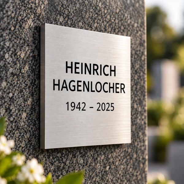 Gedenktafel aus massivem Edelstahl - KI-Visualisierung
