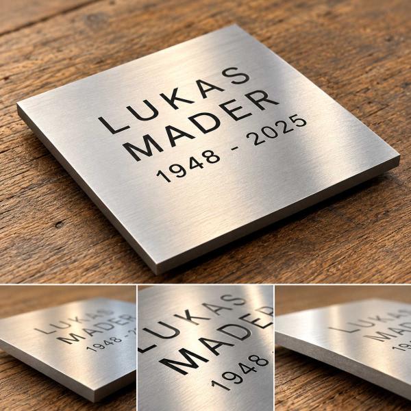 Personalisierte Gedenktafel aus massivem Edelstahl
