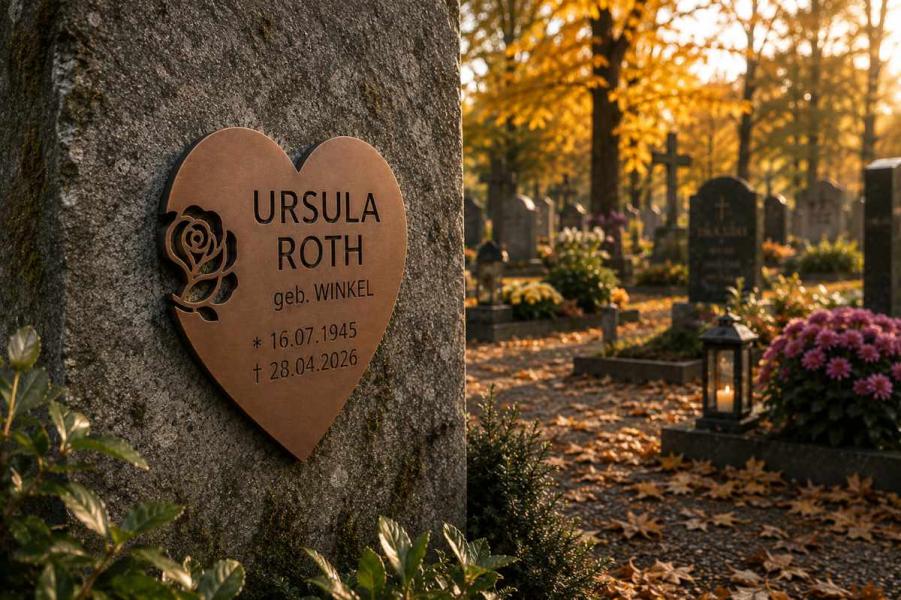 Bronzeschild Herz mit Rose dekupiert