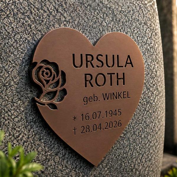 Bronzeschild Herz mit Rose