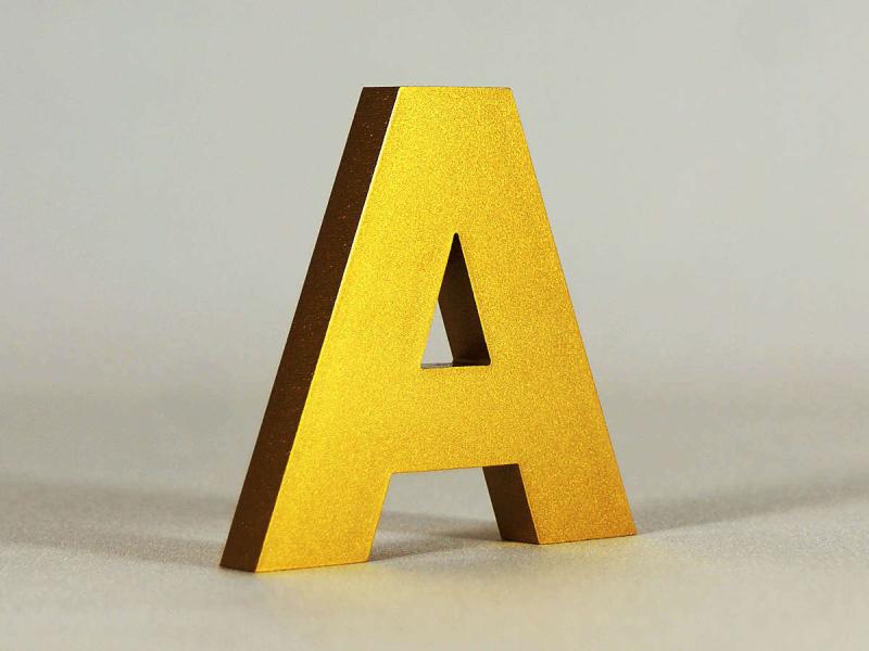 Musterbuchstabe "A" | Aluminium | goldlackiert | 60 mm