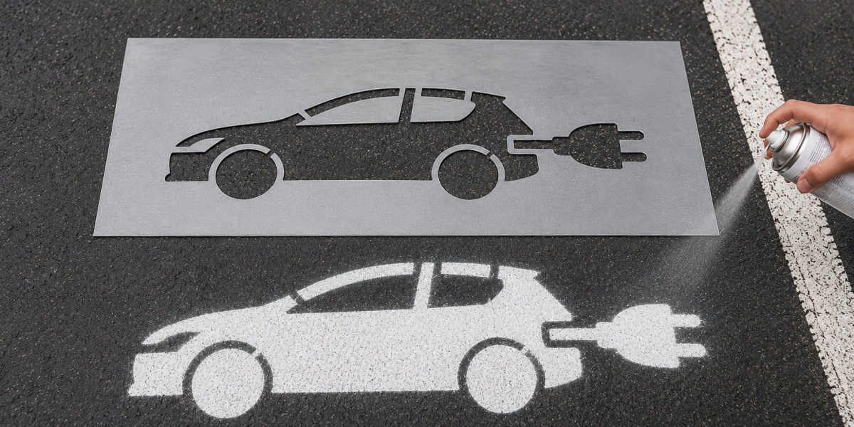 Markierungsschablone aus Edelstahl Stellplatz E-Auto