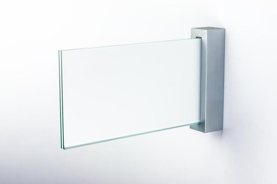 VISIGN Fahnenschild 211 x 106 mm aus Glas und Aluminium Halterung