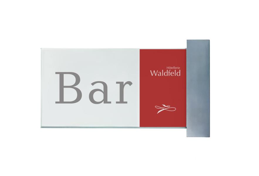 VISIGN Fahnenschild 211 x 106 mm aus Glas mit Aluminiumhalter mit austauschbarer Beschriftung